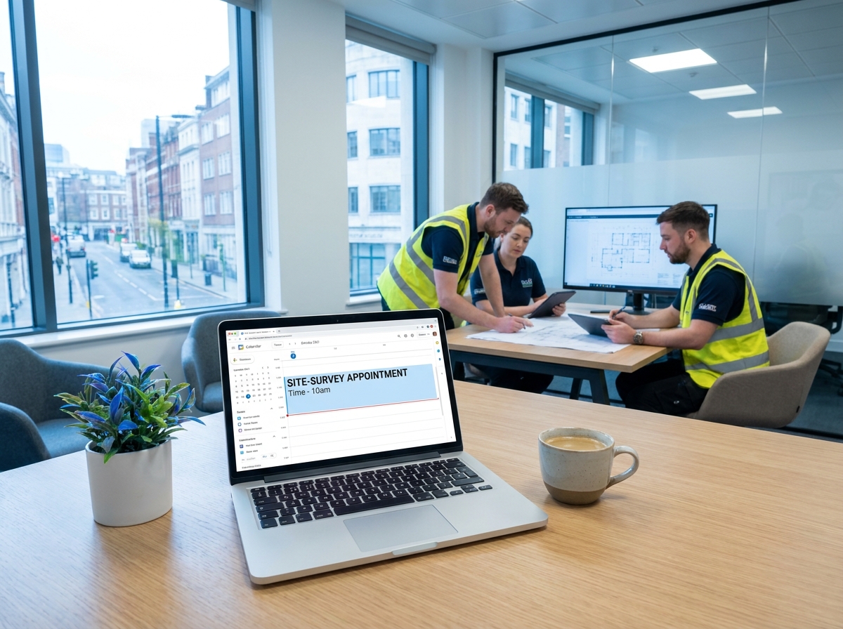 A diary with a site survey booked in, on a laptop.